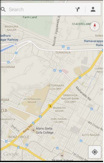 Figure 3.2 : The display showing paths with colors representing levels of traffic intensity In the above fig 3.2 is the similar fig 3.1 with an extra feature incorporated is that it indicates the traffic intensity representing what are the favorable paths for the ambulance to choose avoiding it to get captivated in the traffic.The roads, colored in green and yellow are the routes that the ambulance has to choose and avoid the red colored routes