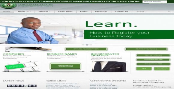 Figure 1: Welcome page for Corporate Affairs Commission