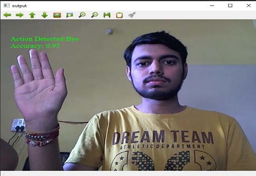 b) Dynamic gesture classification Dynamic hand gesture recognition used multilayered LSTMs to capture patterns formed by movement motions. A model was trained to recognize 12 frequently used words. Model gives medicine. 85 Deputy Pastor of the Diocese. Figures 7 and 8 show the expected behavior and accuracy. If no action is taken, the result is "No action taken".