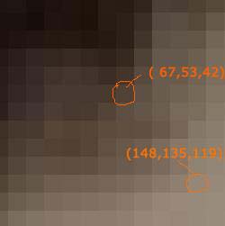 Fig-2: Zoomed image with RGB value d) RGB to Gray Conversion Convert each pixel value to a gray level by the following equation. 0.299 * R + 0.587 * G + 0.114 * B) To convert RGB image into a binary image, this gray level conversion is needed. Grayscale image contains values from 0 to 255. And the image is formed into two dimensional arrays of pixel values.