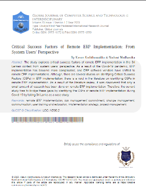 Critical Success Factors of Remote ERP Implementation: From System Users’ Perspective